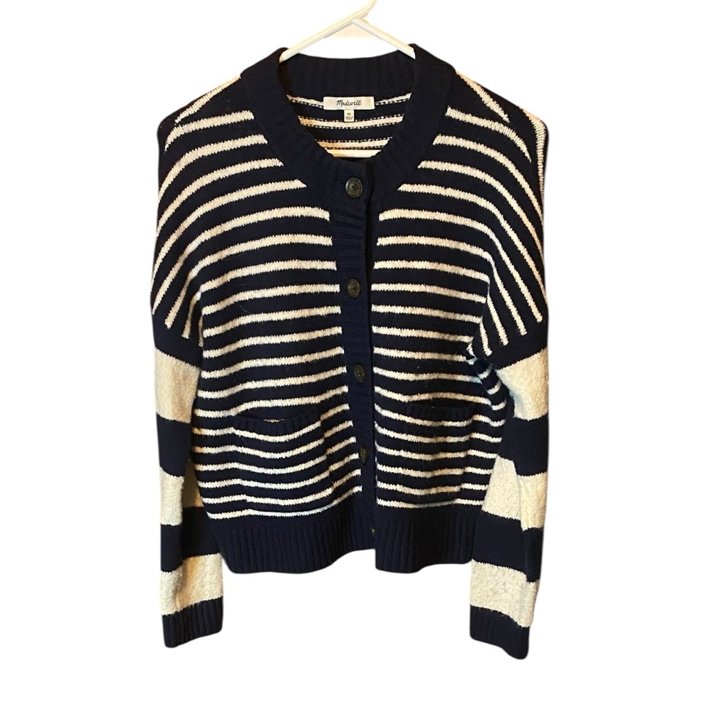 Madewell Stripe Play Colburne Cardigan XS Navy Coastal Preppy Knit Sweater